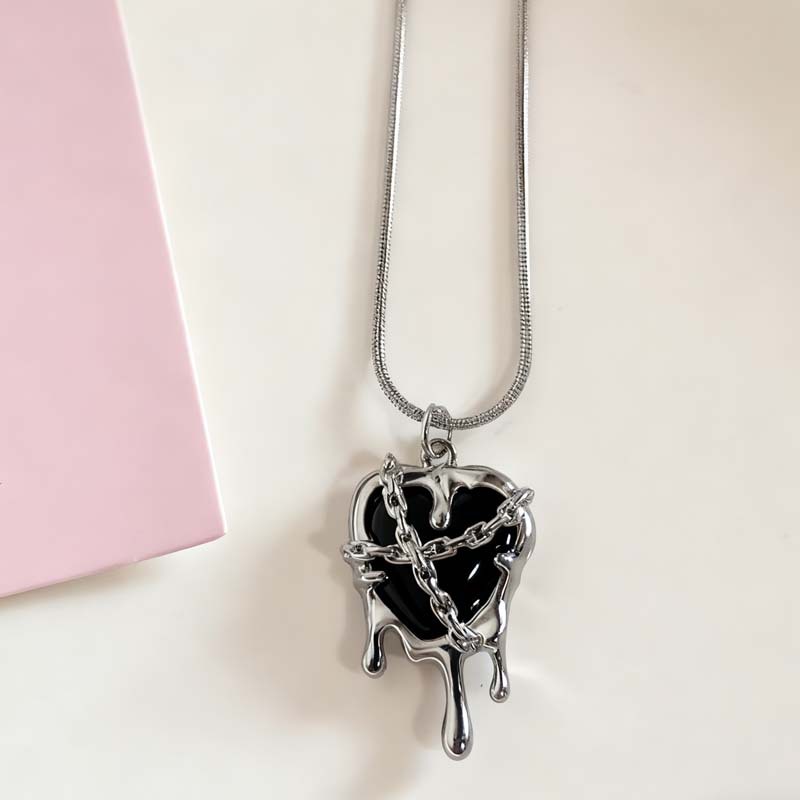 뉴 펑크 고딕 레드 블랙 라바 하트 펜던트 목걸이 귀걸 - Women'S Emo Accessories 리뷰 및 가격