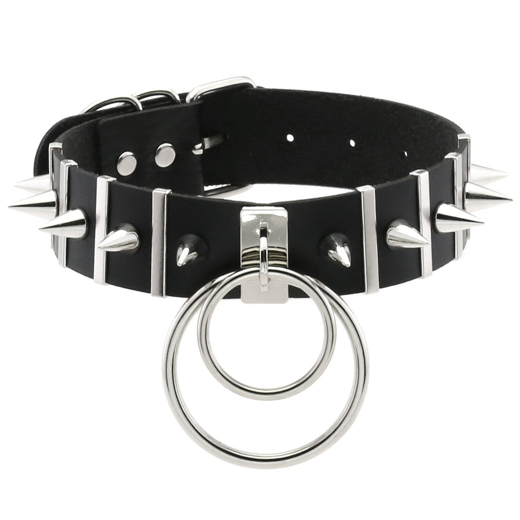 큰 스파이크 초커 가죽 목걸이 여성을위한 금속 펑크 목 - Women'S Emo Accessories 리뷰 및 가격