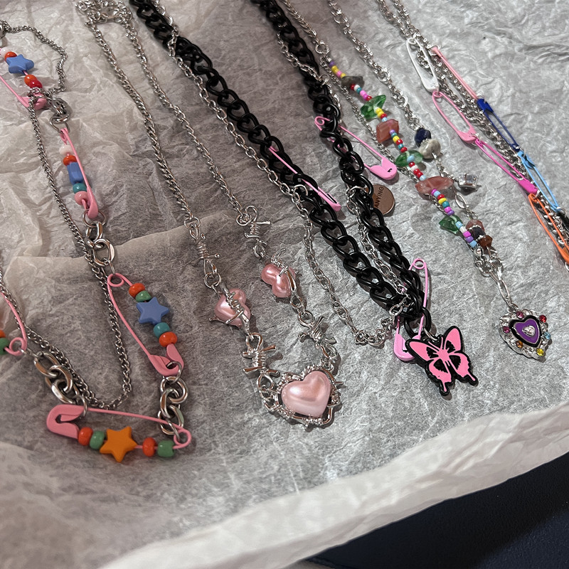 여성용 빈티지 Y2k 핑크 핀 비즈 초커 목걸이, Eg - Women'S Emo Accessories 리뷰 및 가격